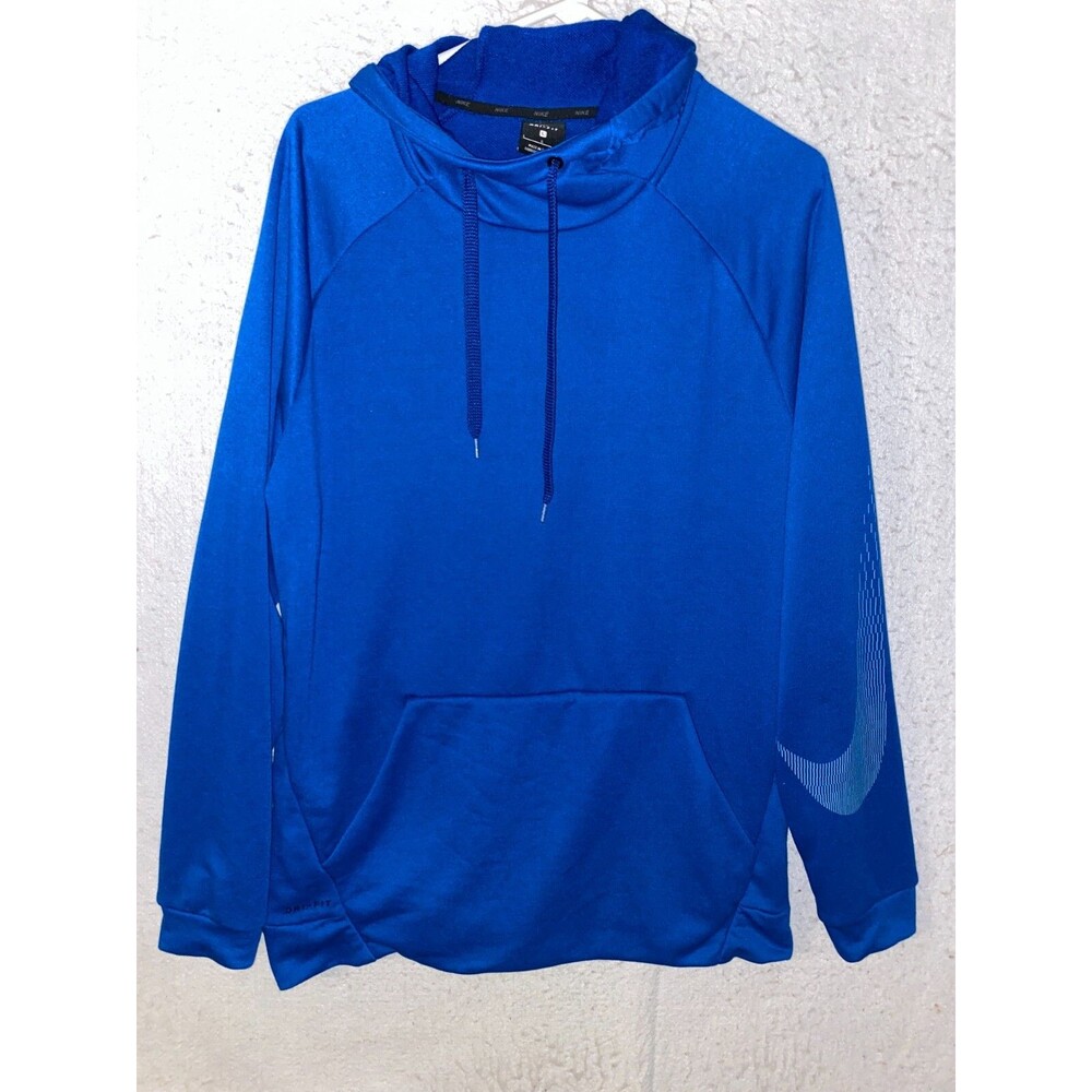 Nike Hoodie Mens sz L Blue Dri Fit Swoosh Pullover Hoodie Sweatshirt
